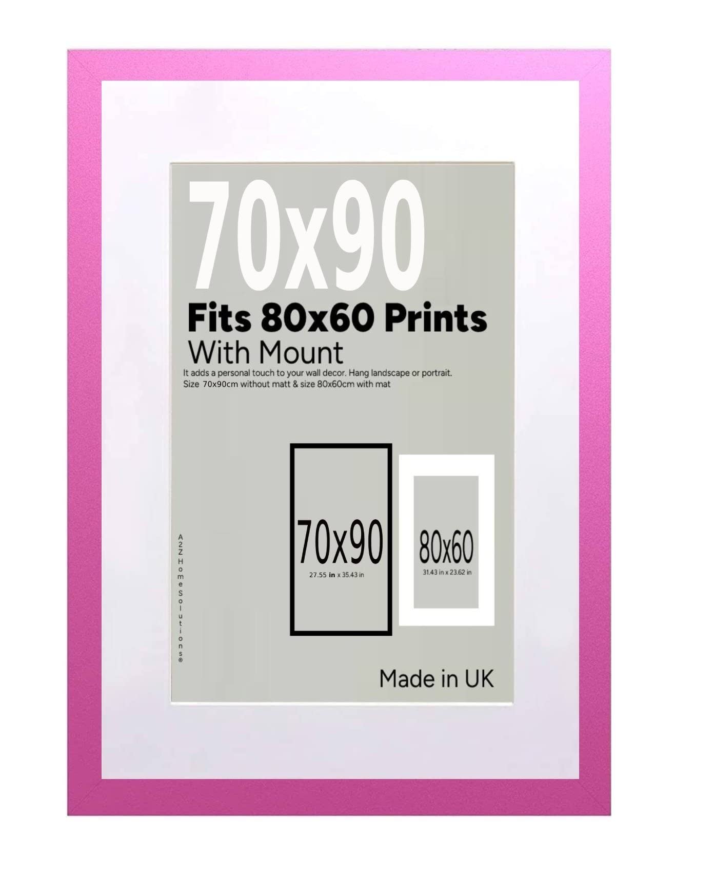 Wall Photo Frame Pink 70x90 cm Frame With 80x60 cm Mount Picture Poster Print With Clear HD Perspex 30x15 MM Moulding Mounting Hooks MDF Backboard