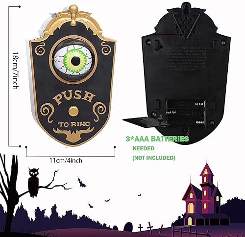 Miniatura 5 de Decoraciones de Halloween, timbre de Halloween, globo ocular animado con sonidos espeluznantes, decoración de Halloween con globo ocular iluminado,