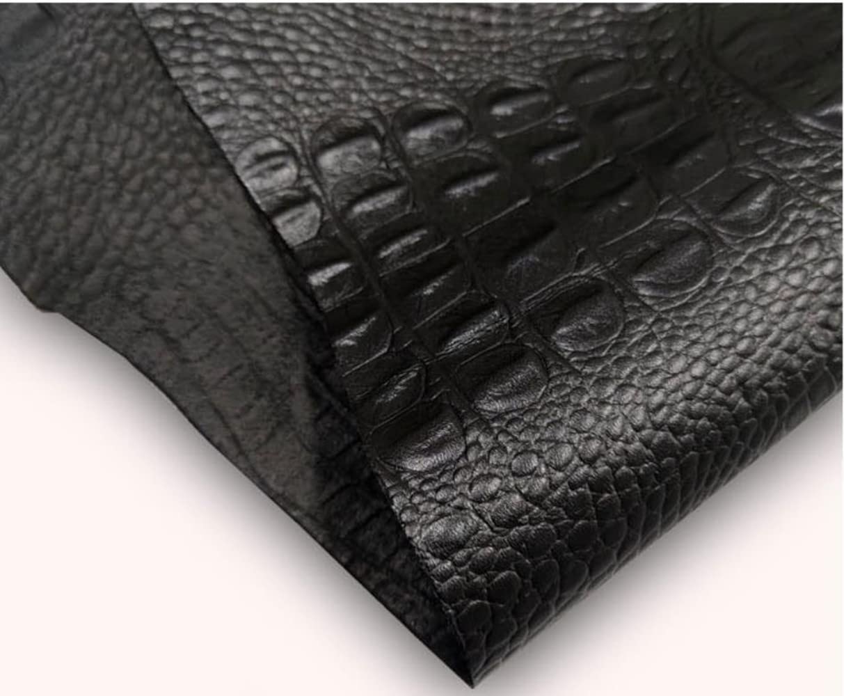 Aibote Hojas de piel de vaca auténtica en relieve, material de piel de vaca para manualidades de cuero (patrón de cocodrilo negro, 5 pies cuadrados (forma irregular))