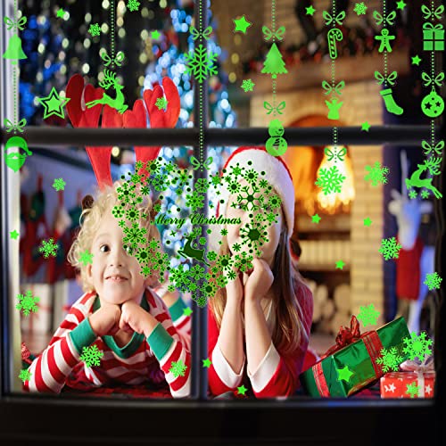 Bilnny Christmas Snowflake Window Decal Stickers For Glow In The Dark, Decorations Holiday Snowflake Santa Claus Reindeer Decals For Party, Perfect Gifts For Kids Bedding Room Qt1-2(2 Sheets) #TOP1
