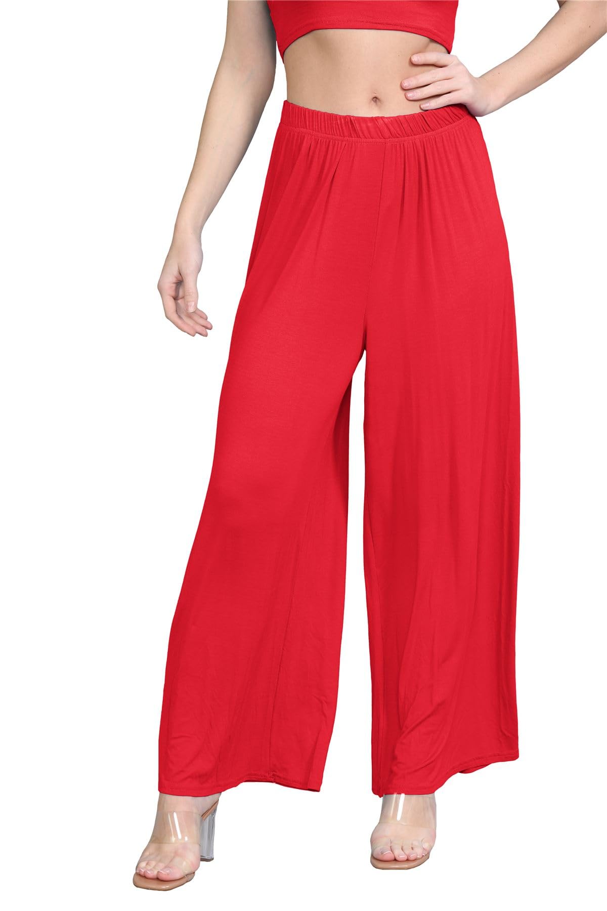 Hamishkane® Women's Plain Flared Palazzo Elasticated Waist Wide Leg Yoga Pants for Women UK Elegant Palazzo Trousers for Women UK - Ideal Ladies Summer Trousers