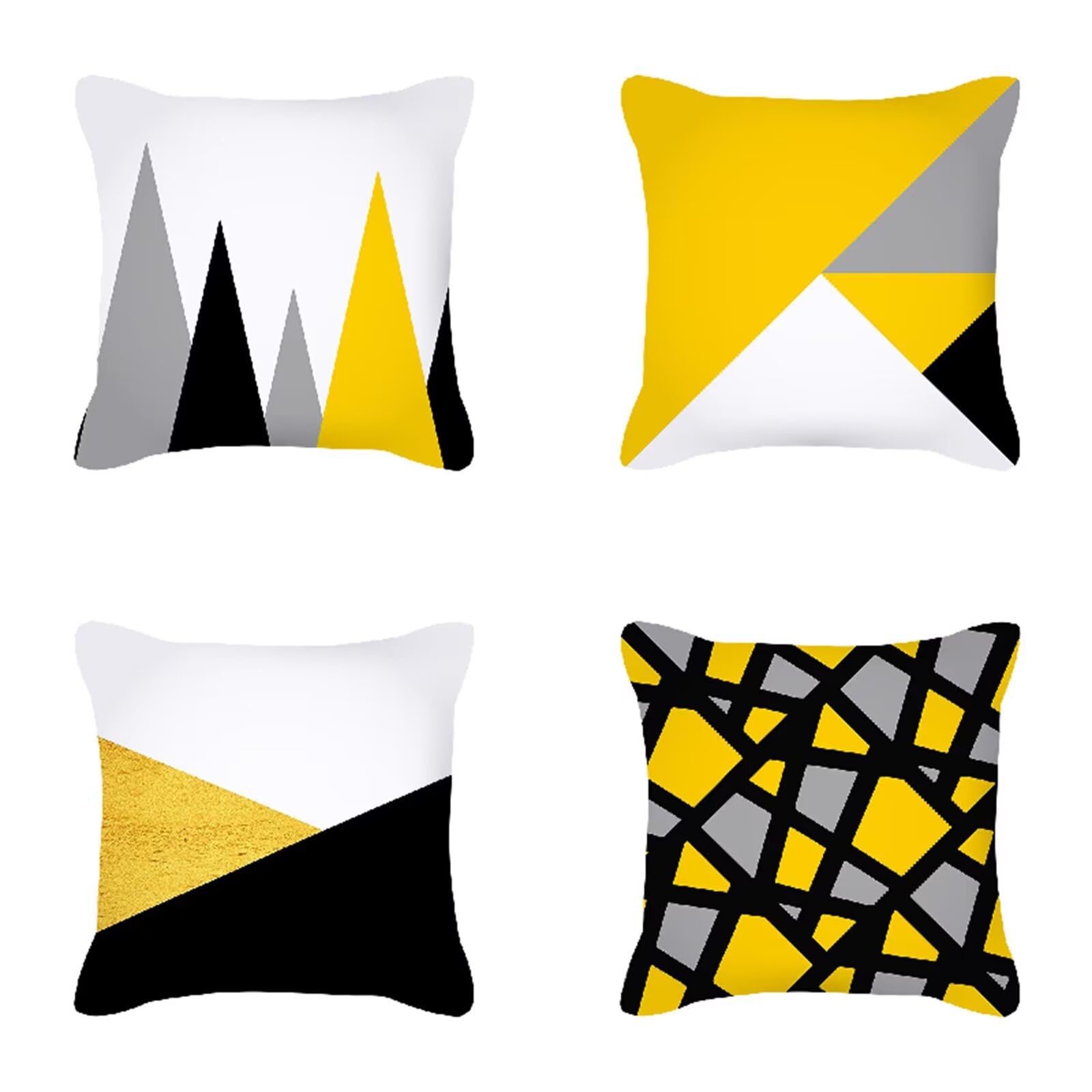 Fundas de Cojines 80x80cm Juego de 4 Geometría Doble Cara Suave Funda Cojin Amarillo Impermeable Cojines Terraza Exterior con Cremallera Oculta Funda de Almohada para Decorativos Hogar Cama S-9062