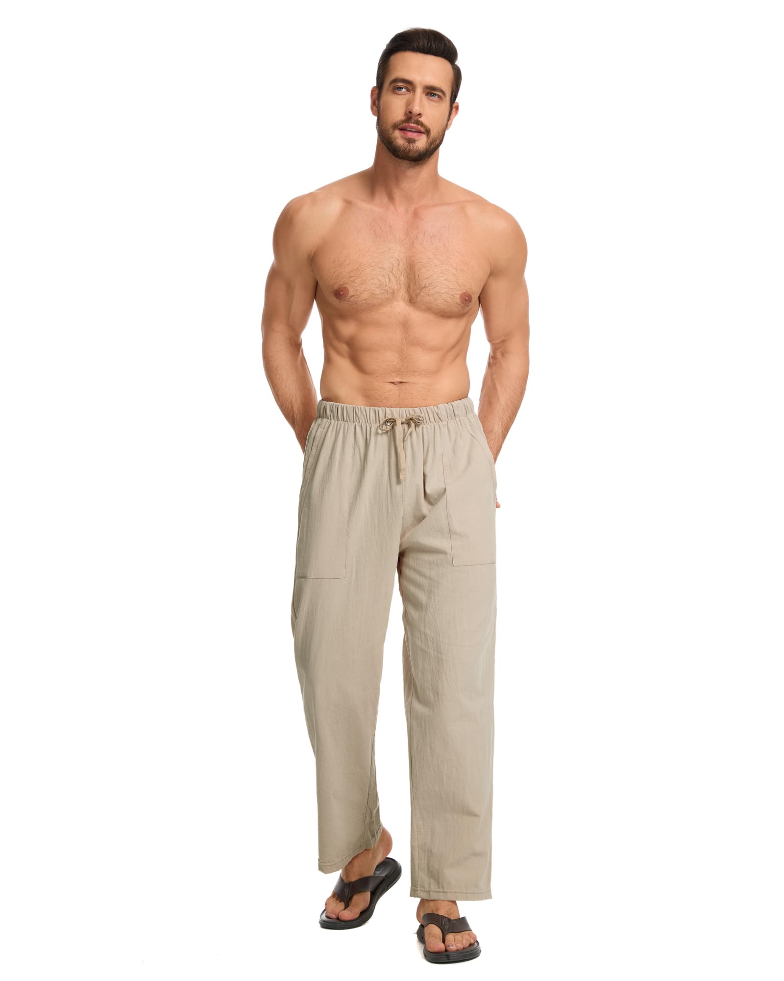 Cegerne Pantaloni di Lino da Uomo Pantaloni Estivi Lunghi Leggeri Medievale vestibilità Ampia Casual Pantaloni Casual Spiaggia