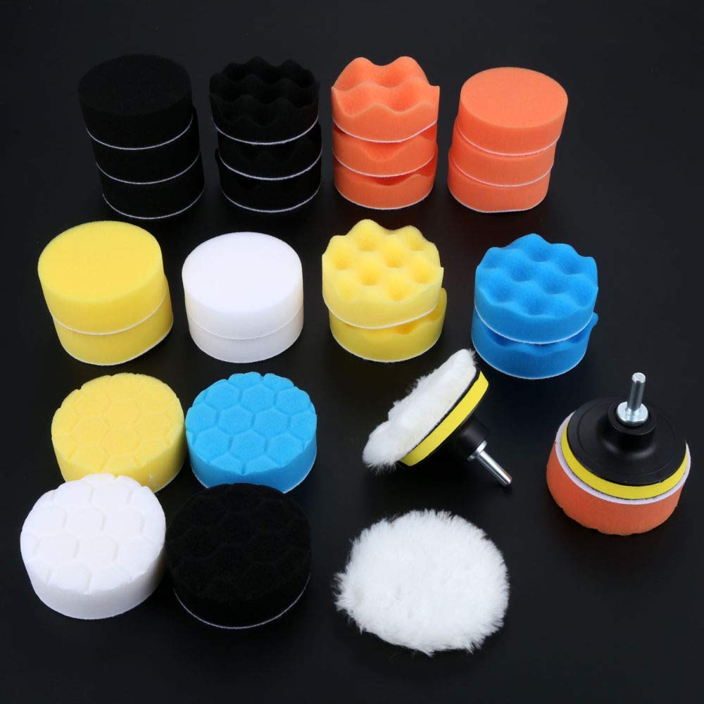 Kit de Almohadillas de Pulido con Cera para Pulido de Esponja de Coche de 31 Piezas de 3 Pulgadas, para pulidora de Coche M10, Adaptador de Taladro, Herramientas de Limpieza