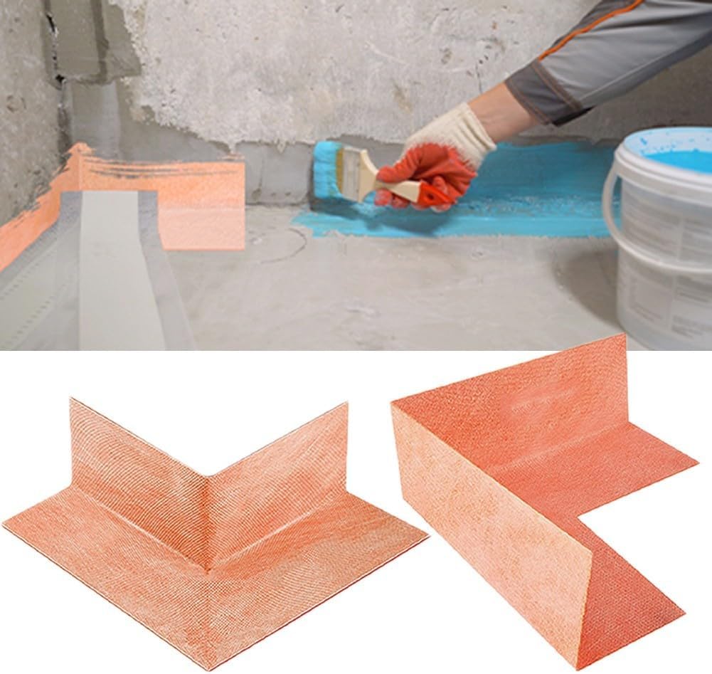 4/10Pcs Polyethylene Waterproofing Corner Sealant for Bathroom Showers and Steam Rooms – Seamless Right-Angle Membrane, Low Vapor Permeability, 14 x 14 x 5 cm, Orange(4pc Inside)