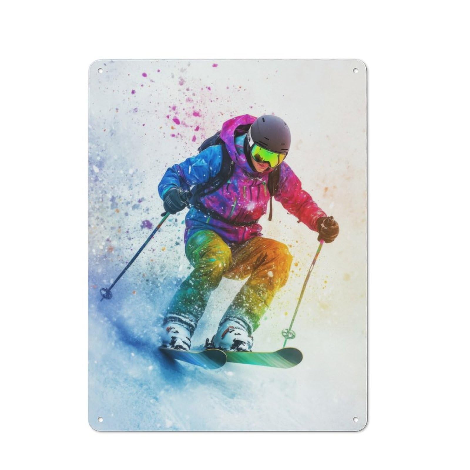 Junmoney Skier In Colorful Snow Retro Metal Wall Sign 40X30cm With For Living Room Wall, Housewarming Wall Decor For People Furnishing Living Room