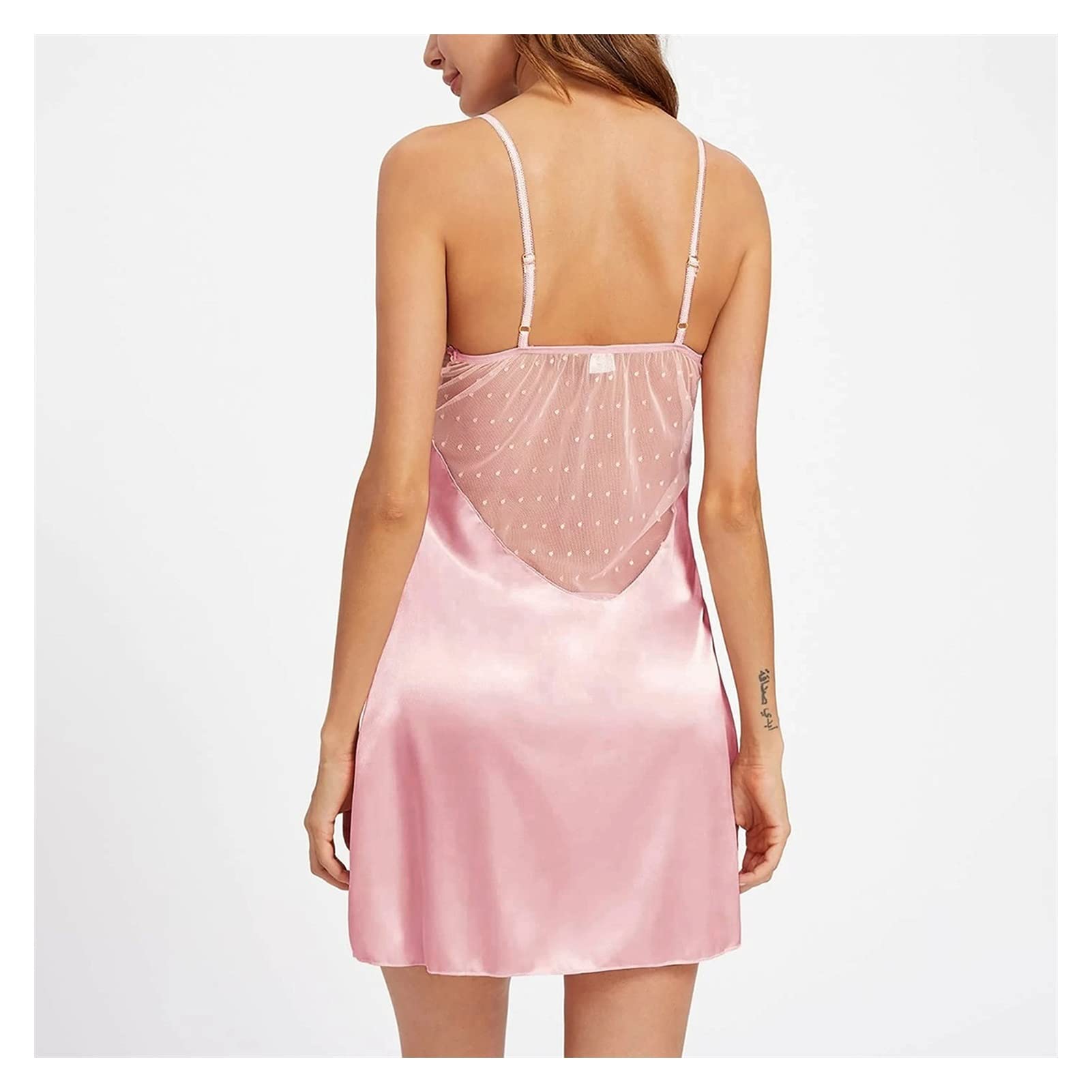 CFWSHJ Lingerie Femme Femmes Broderie Dentelle Robe De Nuit Voir À Travers des sous-Vêtements Sexy Nuisette Satin Soie Vêtements De Nuit Chemises De Nuit Lingerie Vêtements De Nuit