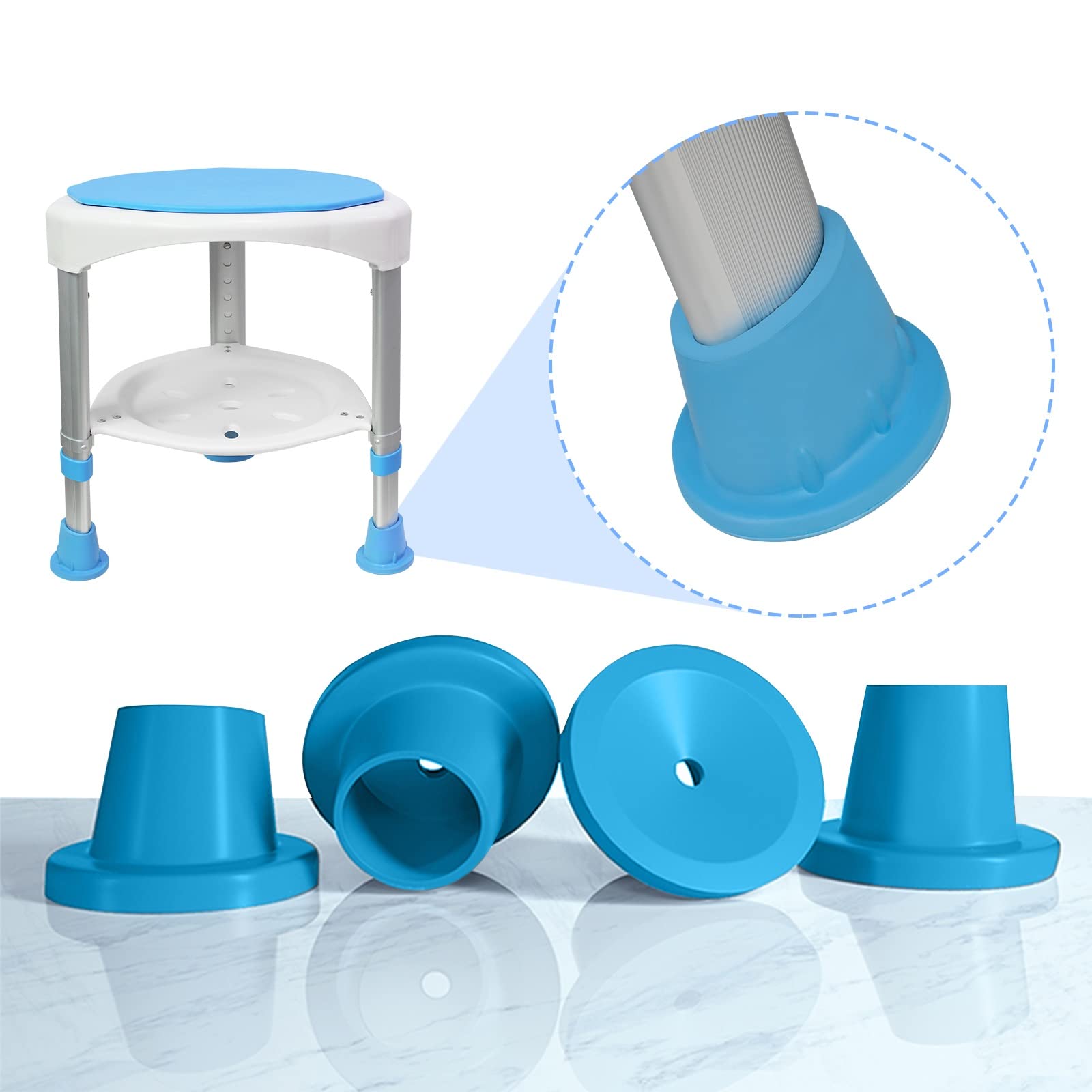 Taburete de ducha giratorio 360°, altura regulable, antideslizante, asiento de ducha, asiento de baño, taburete de aluminio y plástico (tipo B)