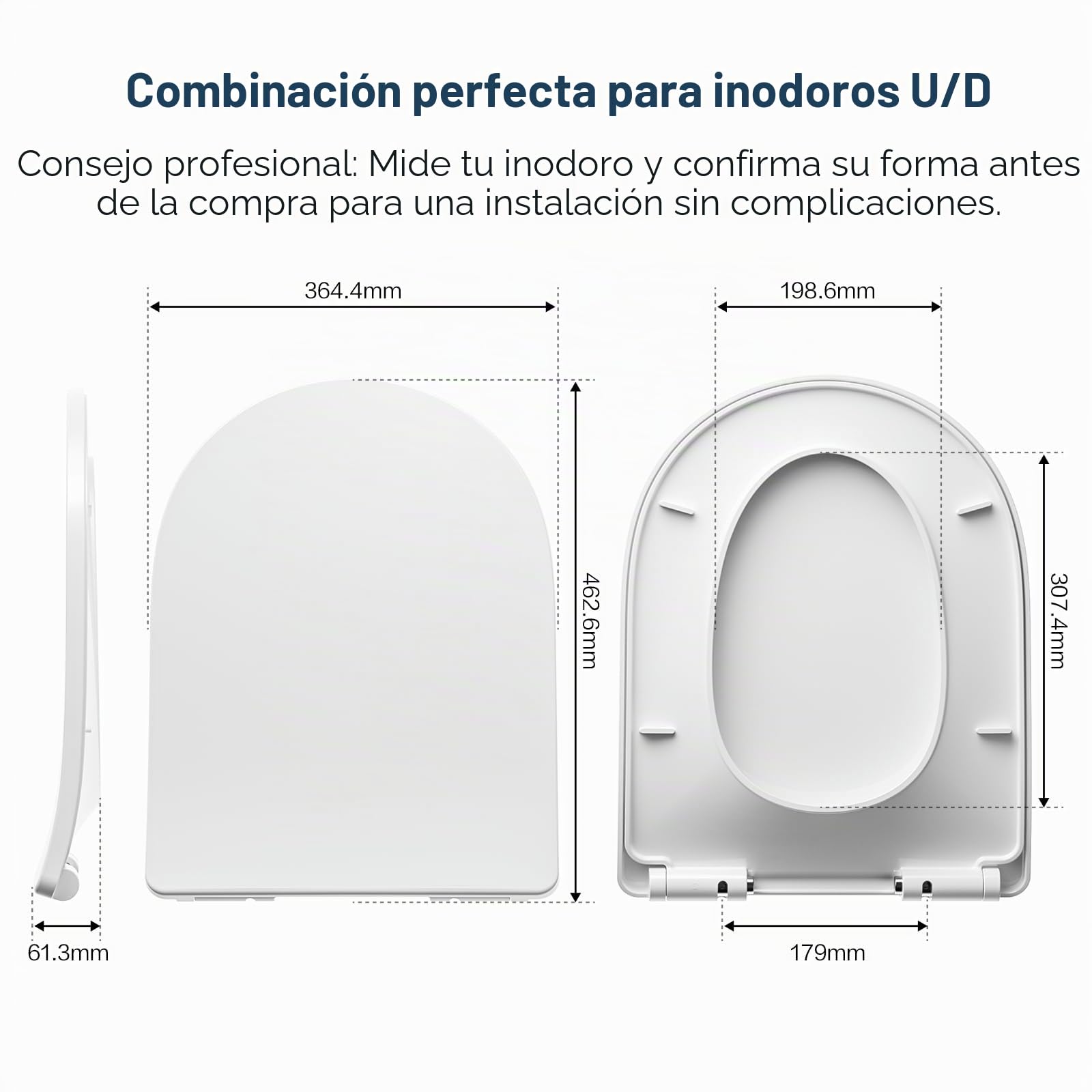 Tapa WC Universal, Tapa Inodoro en Forma de U/D, Tapa WC con Cierre Suave, Toilet Seat Para Familia y Baño, Montaje Fácil y Resistente, Liberación Rápida para una Fácil Limpieza.