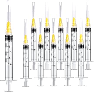 100 Pack 2.5ml 25Ga Plastic Syringe with Measurement for Scientific Labs and Industrial Dispensing, Disposable Individually Wrapped (100, 2.5ml-25Ga)