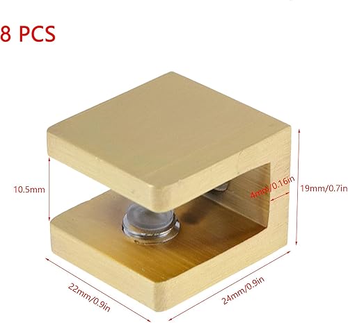 Miniatura 8 de KUMGROT 4 clips de estante de ducha de vidrio U abrazadera estante sin taladro soporte ajustable hardware para 0.315-0.394 in vidrio dorado