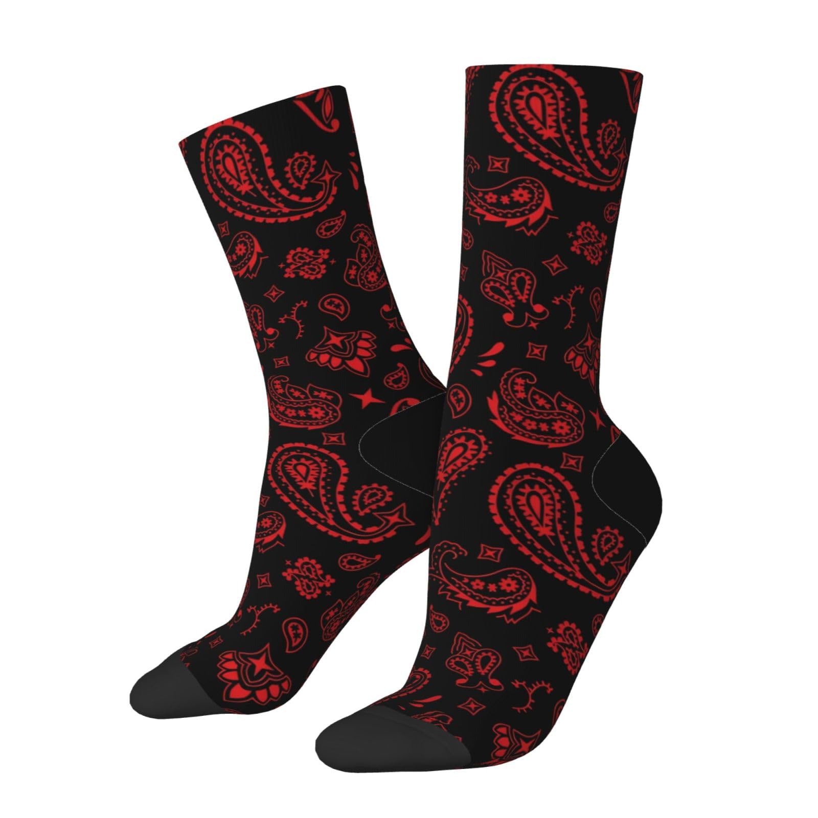 JopaJre Red On Black Paisley Socks For Women Men Soft Novelty Crew Socks Athletic Socks Funny Crazy Dress Socks