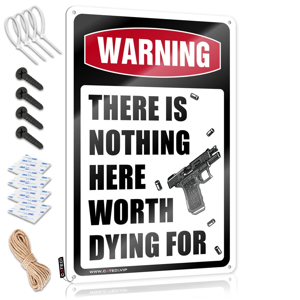 HELIOFORGE Tin Signs Warning There Is Nothing Here Worth Dying For Sign Beer Signs For Bar Funny Kitchen Signs(30X40CM)