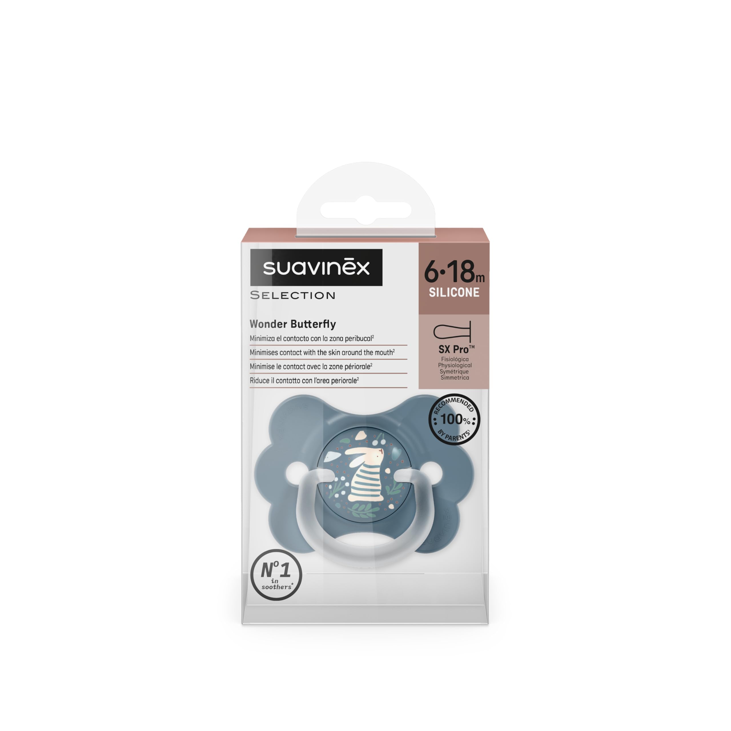 Suavinex, Chupete para Bebés 6/18 Meses, con Tetina Fisiológica de Silicona SX Pro, Simétrica, Plana y Flexible, Respeta el Desarrollo Bucodental, con Anilla, Forma que Evita Rozaduras, Wonder Azul — view 5
