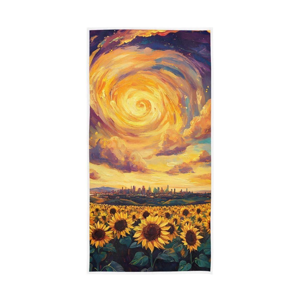 HUYGD Sunflower Field with Swirling Sky Hand Towel, Decorative Hand Towels for Bathroom 15 x 30 Inches