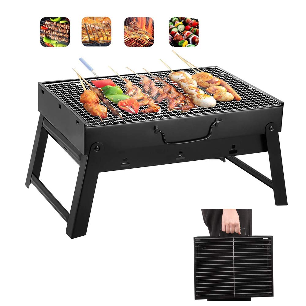 Parrilla de carbón portátil de 13.78 pulgadas, plegable, para barbacoa, rejilla de alambre, parrillas de carbón portátiles para el hogar para asar al aire libre