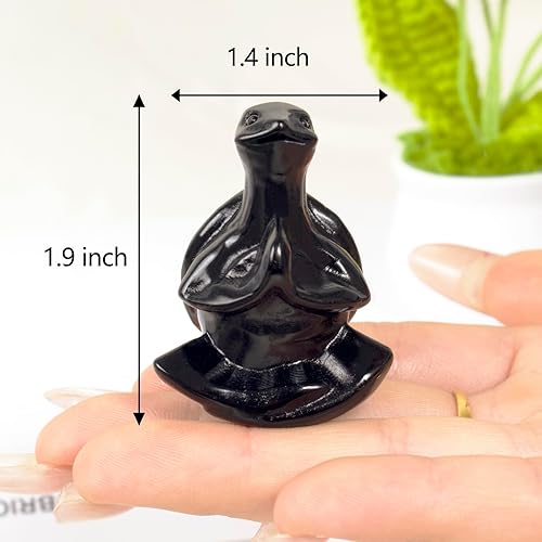 Miniatura 2 de Escultura de meditación de tortuga marina de obsidiana, escultura de yoga tallada a mano, figura curativa tallada a mano, decoración espiritual,