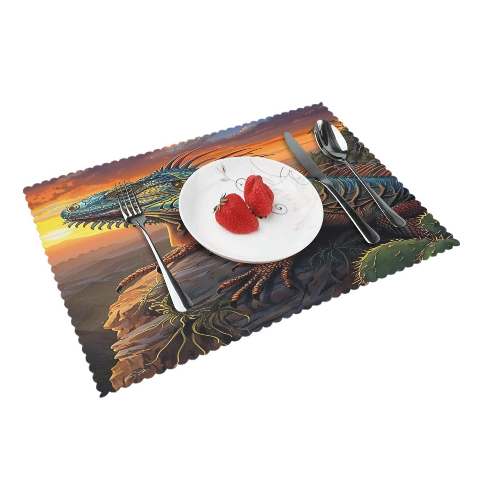 Colorful Iguana Sunset Placemats Set of 4 Print Table Mats Place Mats Table Decor for Kitchen Dining 12X18 in