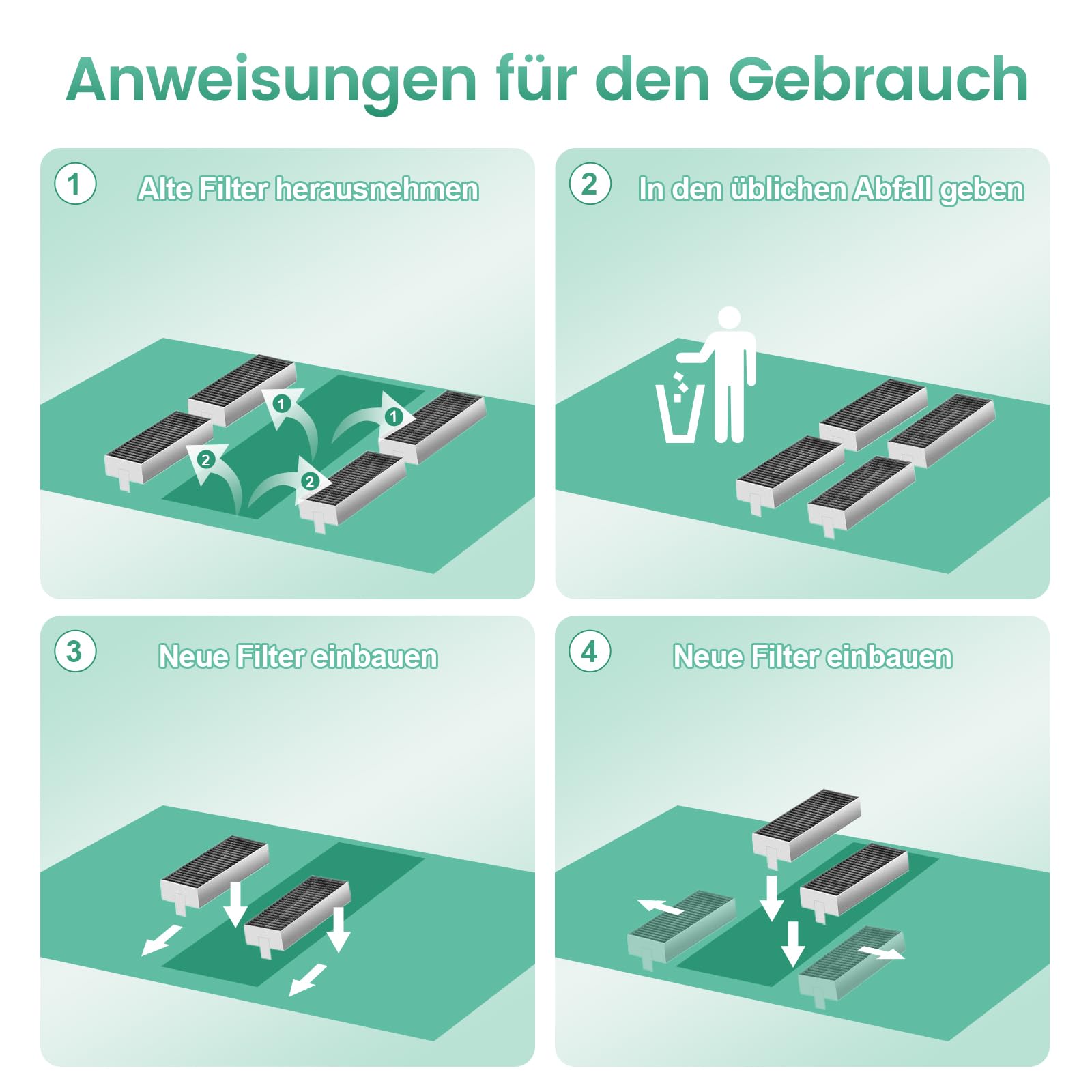 Actieve koolstoffilter, 4x, 193 x 75 x 35 mm, afzuigkapfilter voor Bosch HEZ9VRCR0, Siemens Studioline HZ9VRCR0, Gaggenau CA282111, Neff Z821VR0, Constructa CZ9VRCR0, accessoires