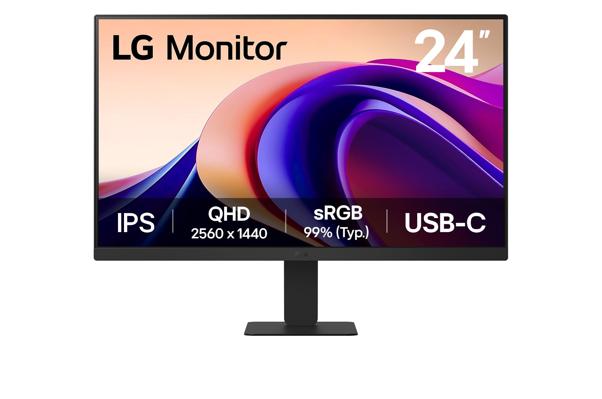 LG 24U631A-B Ecran PC bureautique 24" - Dalle IPS résolution QHD (2560x1440), 5ms 100Hz, HDR 10, sRGB 99% (CIE1931), inclinable, HDMI 2.0, USB-C (15W)