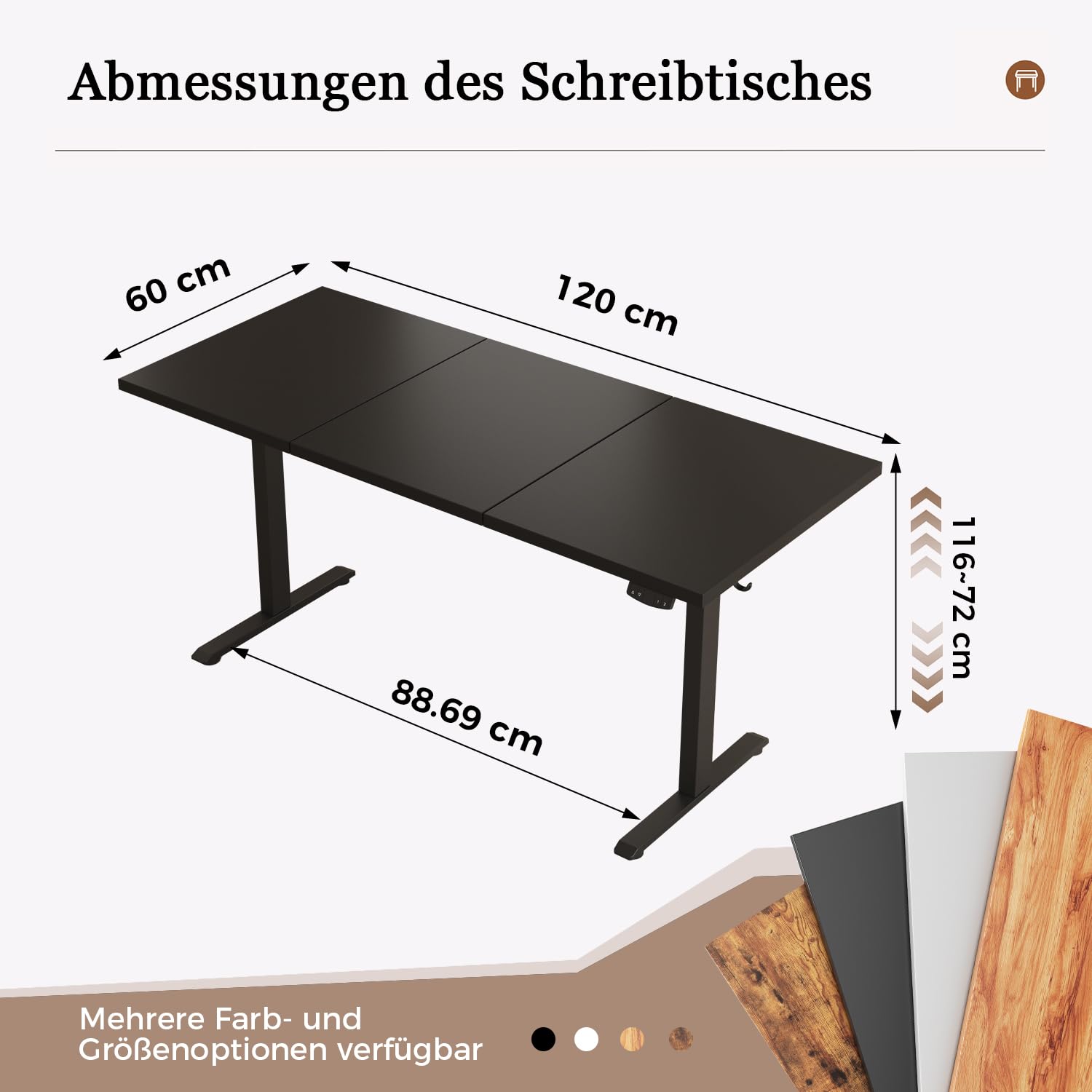 Klicelor Escritorio Elevable Eléctrico 120x60 cm, Negro | Altura eléctrica regulable con 2 memorias, anticolisión, motor silencioso y carga de 70 kg. Ideal para oficina y gaming
