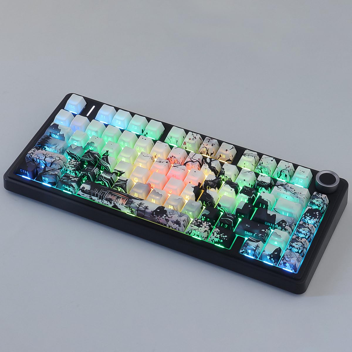 JakeTsai Nasadki klawiszy PBT 130 klawiszy Double Shot Bright Moon Night Keycaps, Shine Through Side Printed Keycap, Cherry Profile Dye Sublimation Custom Keycap for Cherry MX Switch Mechaniczne