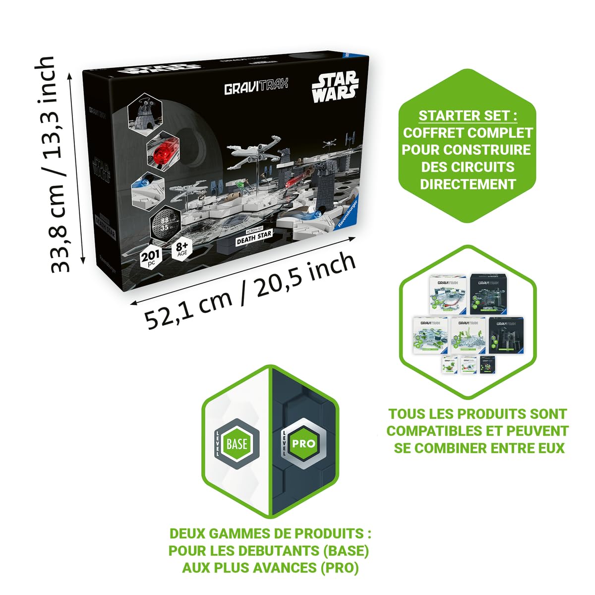 Ravensburger - Gravitrax Star Wars - Pack de démarrage - Circuits de Billes 201 pièces - Jeux de Construction dans l'univers de Star Wars - Enfant, Adute Enfant, Adulte dès 8 Ans - 23860 | GraviTrax Action Set Death Star Wars Circuit Billes 201 pièces, En