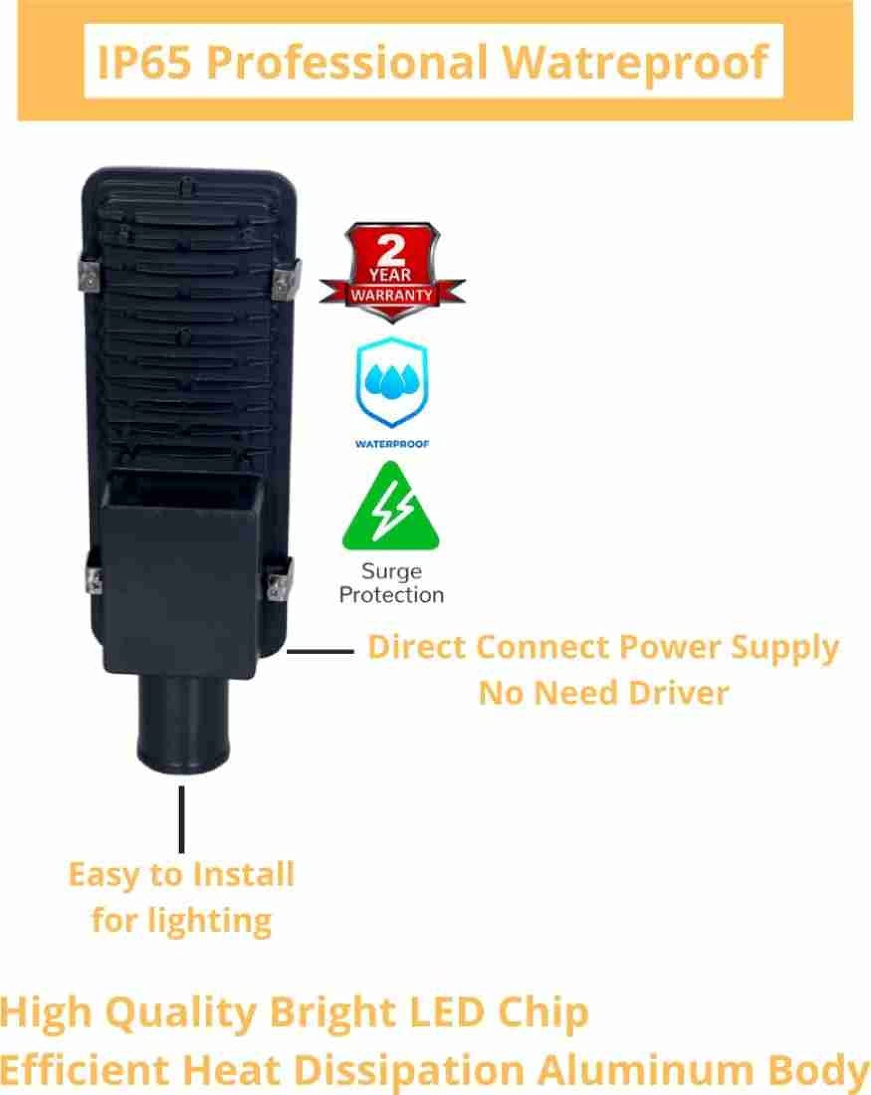 PE 50W BIS Approved LED Street Light Pack of 2 - Waterproof IP65 Polycarbonate Body, 140 Lumens/Watt, Cool White for Road, Gate, Parking | 2 Year Warranty (Twin Pack) 1