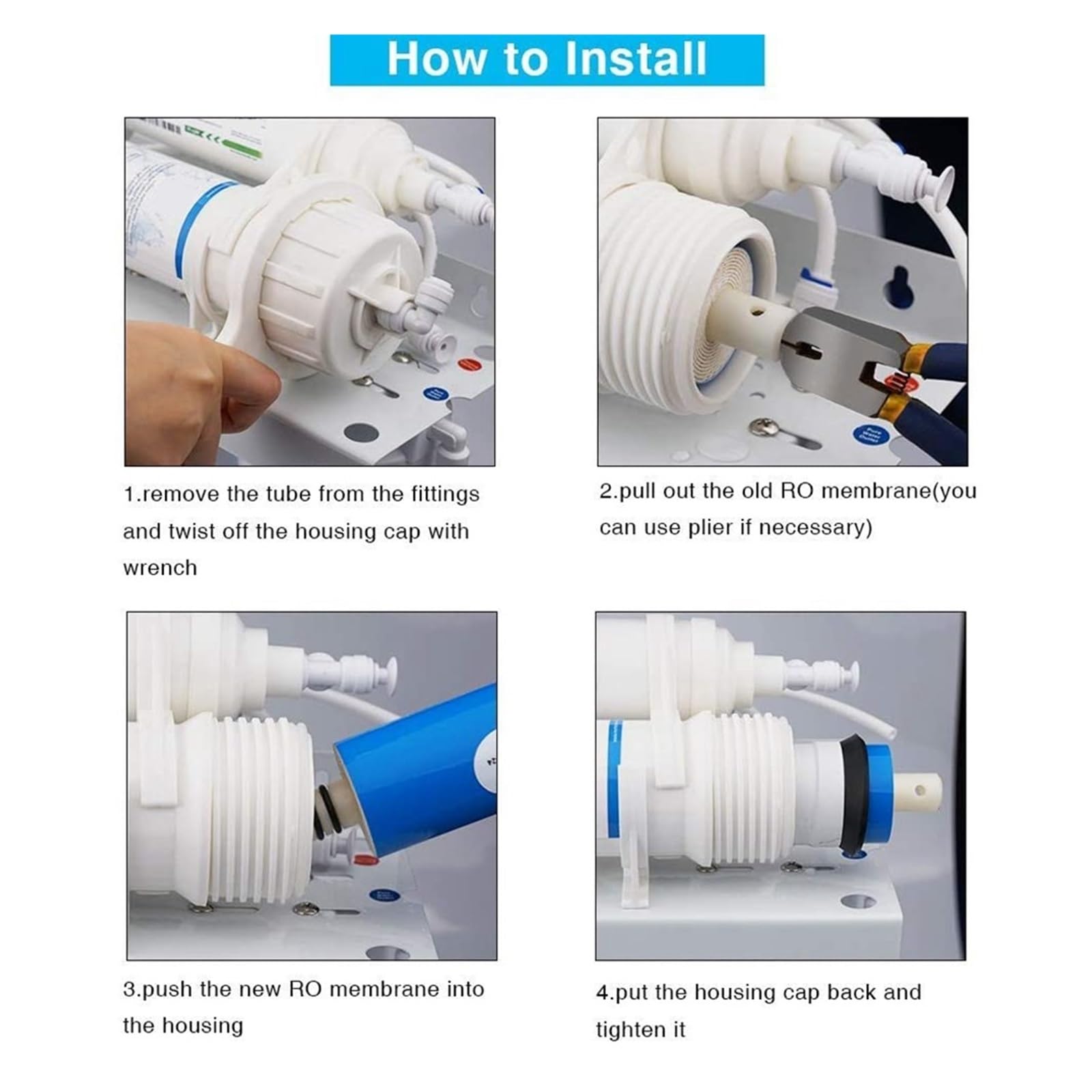sistema de filtro de agua, Membrana de ósmosis inversa RO 400 GPD, accesorios conexión rápida 1/4 pulgadas, for filtro agua potable debajo del fregadero