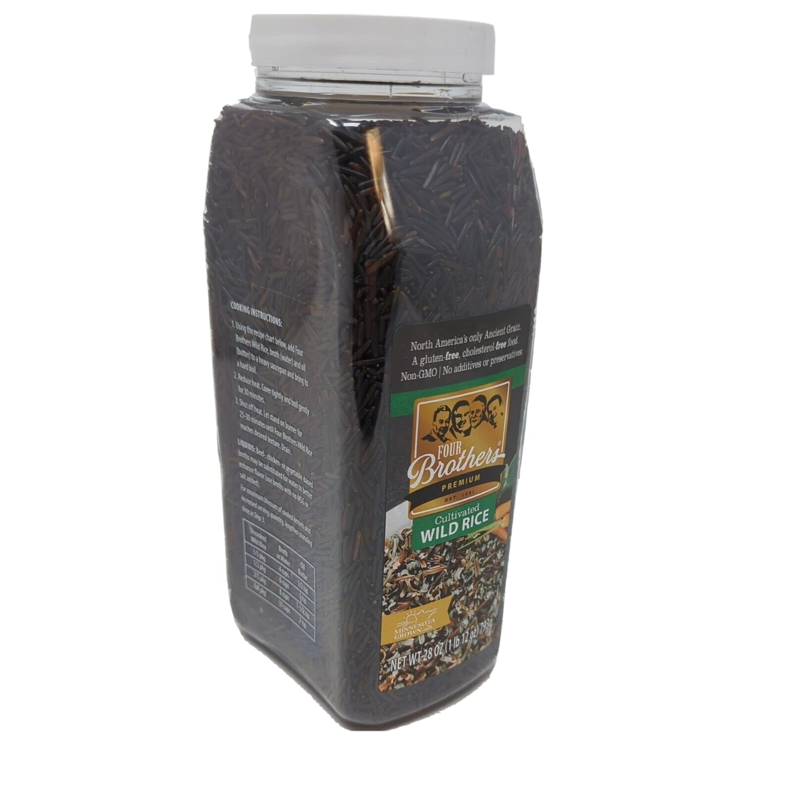 Minnesota Grown Wild Rice by Four Brothers 28 oz Cultivated Premium Raw Gluten-Free Cholesterol-Free 1 Pound 12 OuncesTraditionally Bat-Roasted