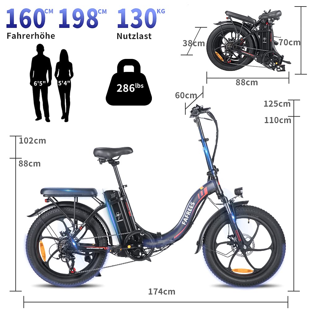 Fafrees F20 Ebike Klapprad 20 Zoll, Elektrofahrräder E Bike Herren Damen 250W 25km/h, City E-Bike 2026 Upgrade 36V 18Ah/20Ah Akku Reichweite 140km, E-Fahrrad 3.0 Fat Tire