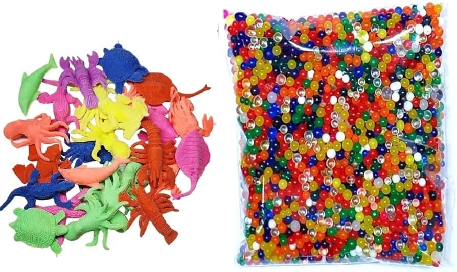 YOOKO® Combo (1000 Crystal Water Jelly Balls + 10 Pcs Water Growing Animals) Water Ball for Home Decor, Vases Fillers, Toys Games Decoration -Transparent-image-20