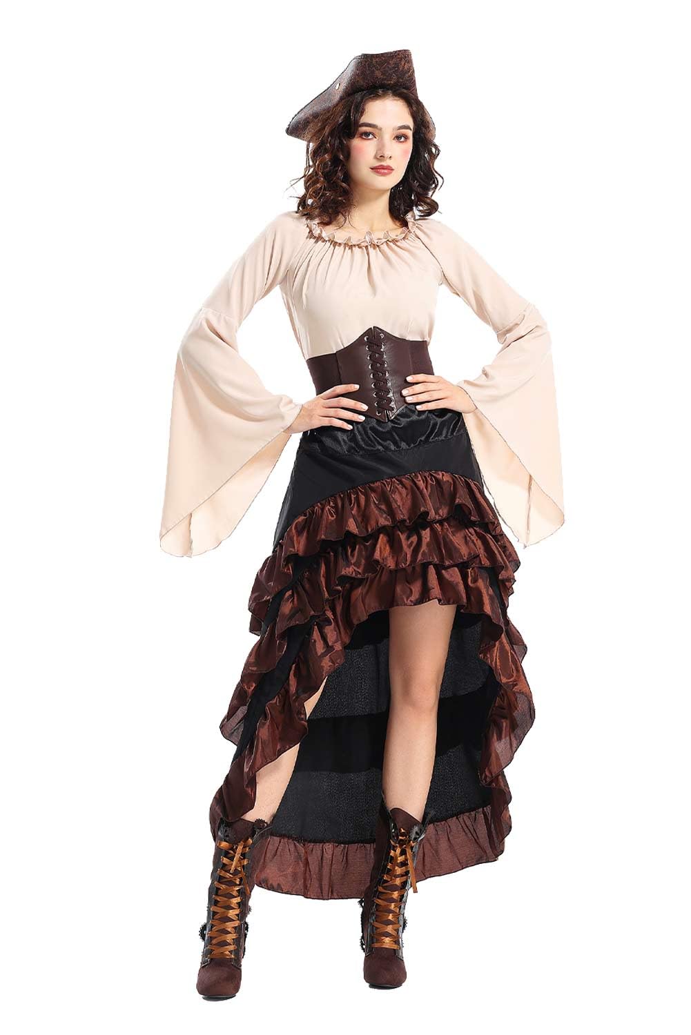 Walwoak Pirate Costume Dress Women Western Style Skirt Adult Victorian Renaissance Dress Steampunk Costume Set - Image 4