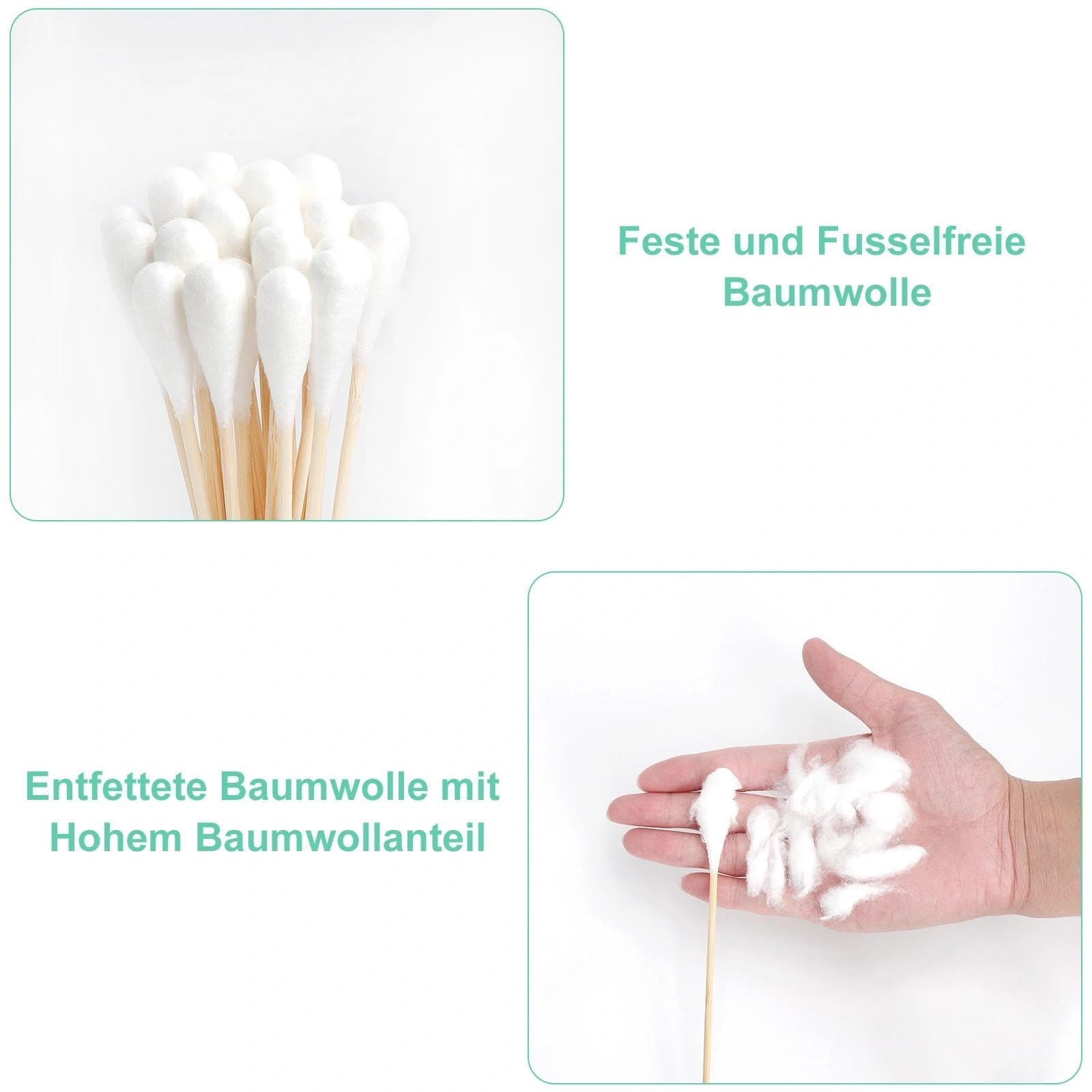100 Pièces Coton Tiges, Longs Cotons Tigeslongs Bâtons en Bois avec Embout en Coton,Cotons-Tiges avec Poignées en Bois pour le Maquillage, Beauté, Outil Nettoyage, 20cm