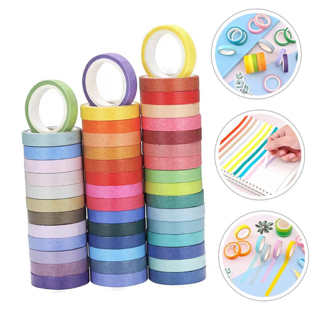 60rollos Cinta de Color Sólido para Scrapbooking Cuadernos y Decoración Material de Papel para Manualidades y Regalos