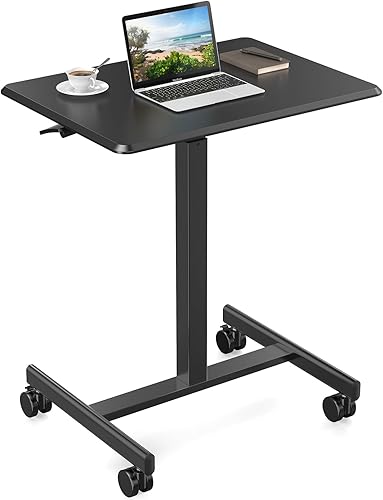 Miniatura 6 de DUMOS Escritorio pequeño de pie móvil portátil con ruedas para laptop PC sobre ruedas, estación de trabajo para computadora de altura ajustable para