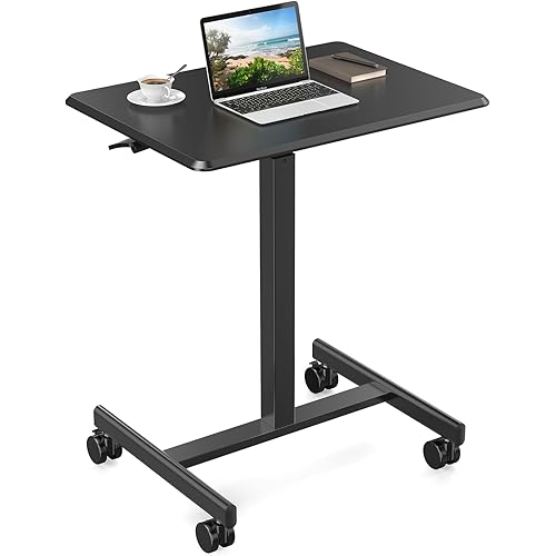 Sweetcrispy Small Mobile Rolling Standing Desk - Overbed Table, Teacher Podium with Wheels, Adjustable Work Table, Rolling Desk Laptop Computer Cart for Home, Office, Classroom, Black