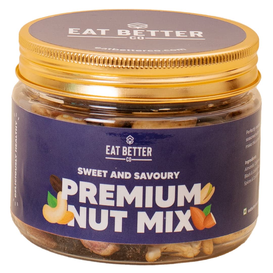 EAT BETTER CO - Better Munch - Sweet Crunchy Nut Mix - Roasted Almonds, Dried Dates and Coconuts. Energizing Healthy Snack - 175gm - Reusable Jar