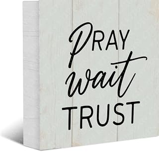 Pray Wait Trust Wood Box Sign - Inspirational Christian Decor for Home, Office & Church - Scripture Plaque, Handcrafted Solid Wood - Faith-Based Gift for Baptism, Weddings, Anxiety Relief 5x5inch (2)