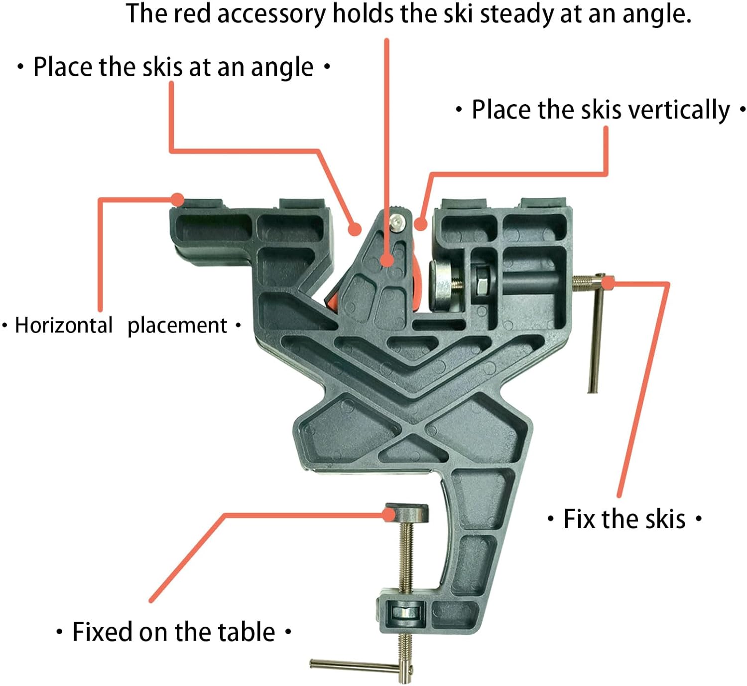 Ski and Snowboard Vice, No-Slip Vise Grips, Upgrade Adjustable Tuning and Waxing Ski Vice with Horizontal and Vertical Working Positions, Secure Board Grip Center Arm