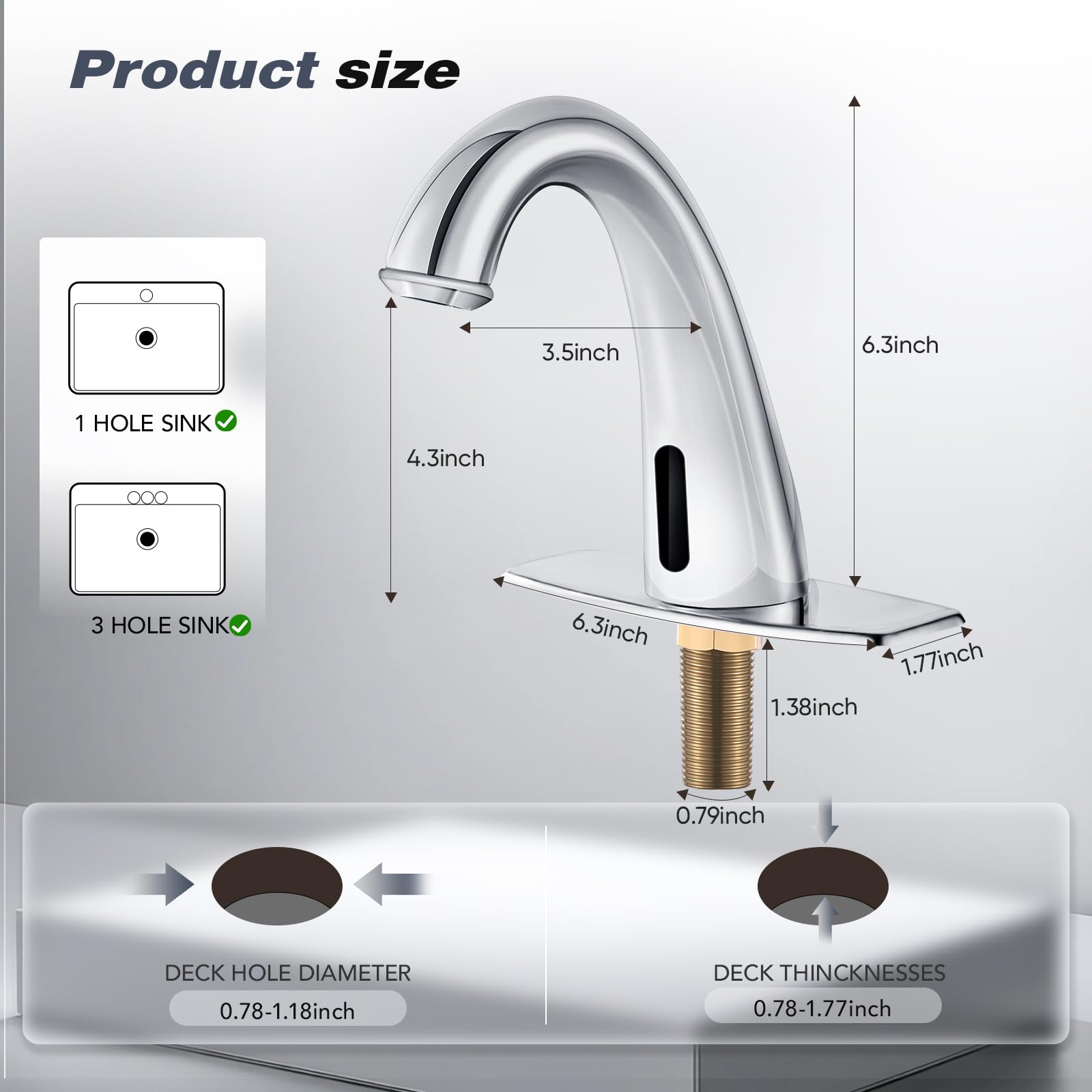 AT0137 - Grifo de lavabo electrónico con sensor automático, sin contacto, grifo para lavabo de baño, acabado cromado