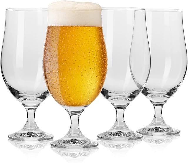 KROSNO Lager Craft Beer Glasses | Set of 6 | 500 ML | Tulip stemmed Beer Glasses, Pint Drinking Glasses, Belgian IPA Beer Tasting Glass | Perfect for Home, Kitchen and Bar Set | Dishwasher Safe