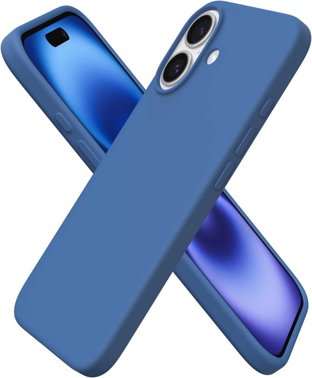 ORNARTO Compatible with iPhone 16 Case 6.1", Slim Liquid Silicone 3 Layers Full Covered Soft Gel Rubber 16 Phone Cases Cover 6.1 inch-Blue