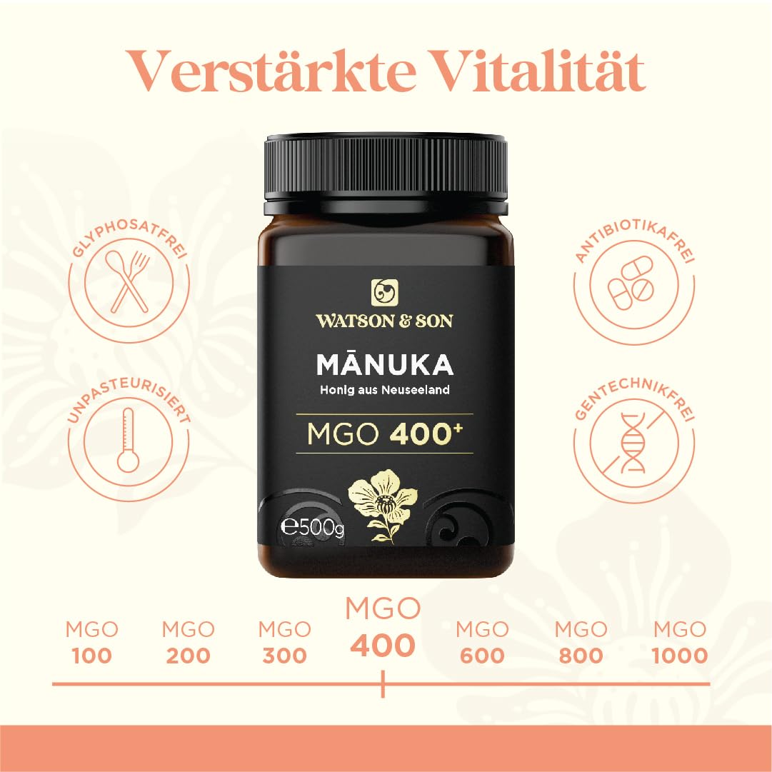 Watson & Son Manuka Honig MGO 400+ 1000g | Premium Qualität aus Neuseeland