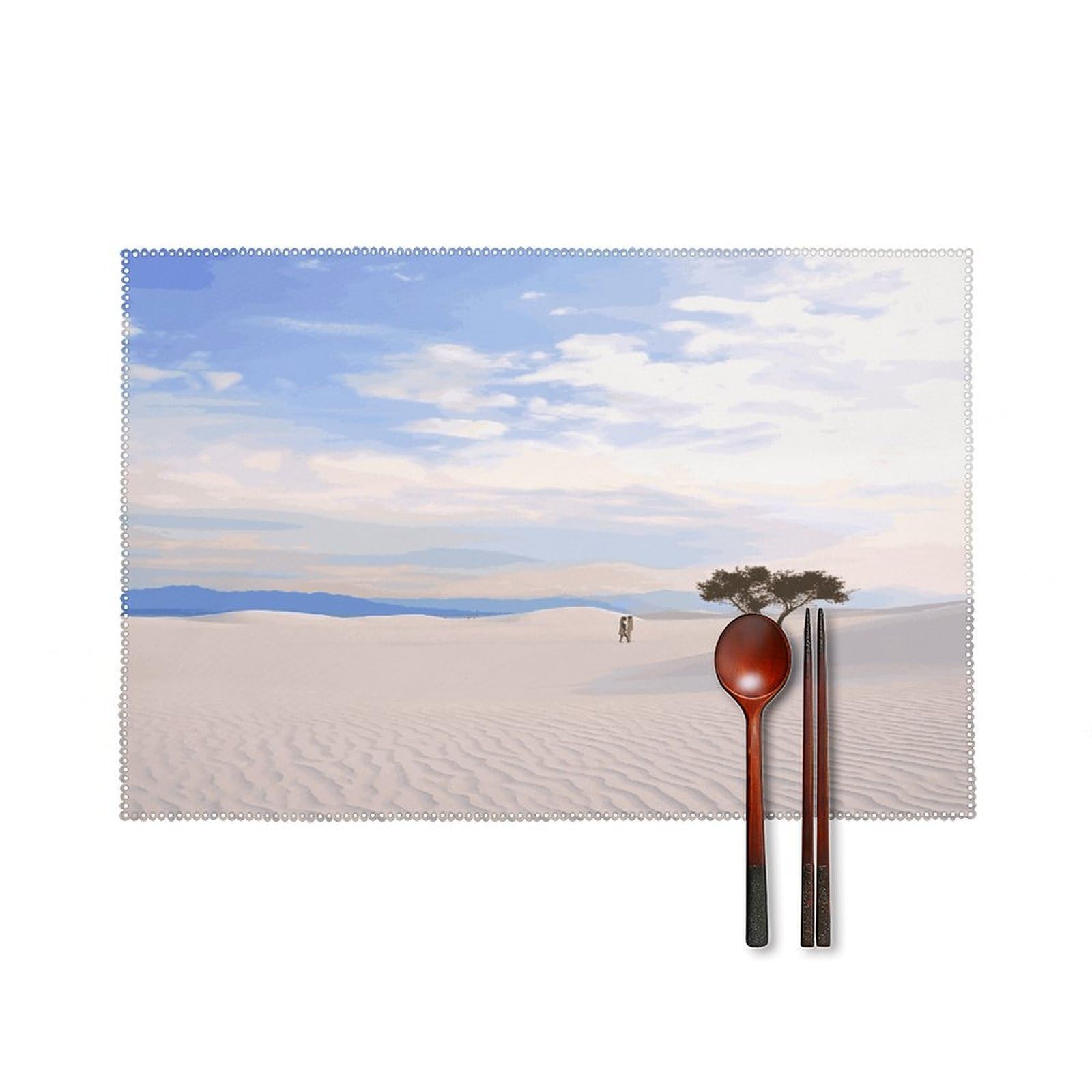 Romantic White Sand Landscape Placemats Set of 4 Canvas Place Mats Non-Slip Heat Resistant Table Mats Washable Waterproof Placemat Wipeable Tablemats for Kitchen Dining Decor Place Mat