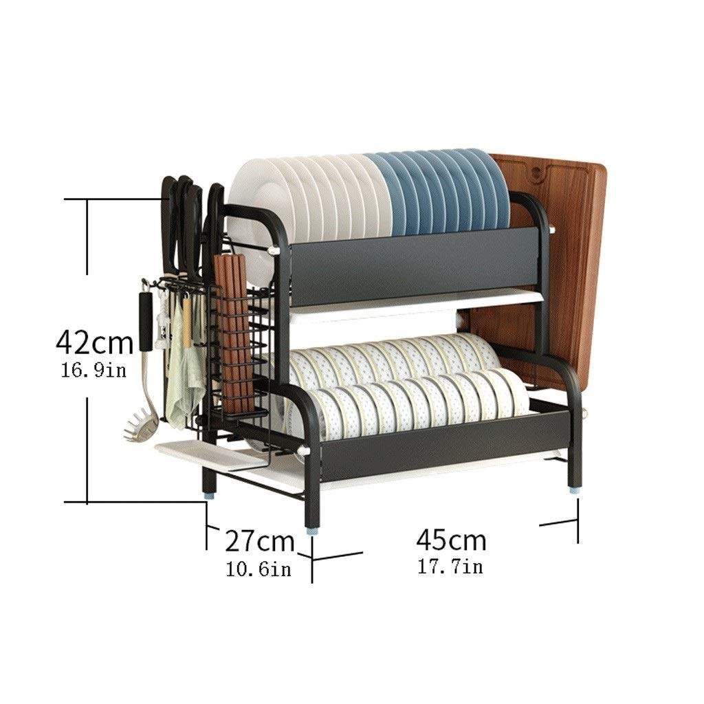 Geschirrkorb 2-Schicht-Edelstahl mit Ablaufplatte Abtropfbrett ablassen Rack-Geschirr Drying Geschirr Abtropfgestell