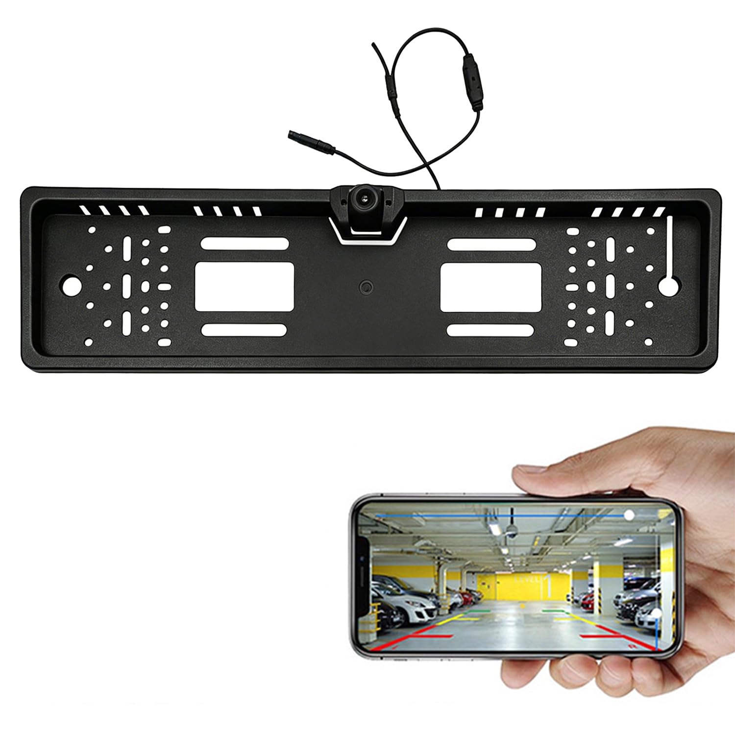 Caméra de recul pour Plaque d'immatriculation sans Fil WiFi5 – Angle Large 170°, Vision Nocturne HD étanche, dashcam, Compatible Android et iOS pour Voiture, Camping-Car, Fourgon