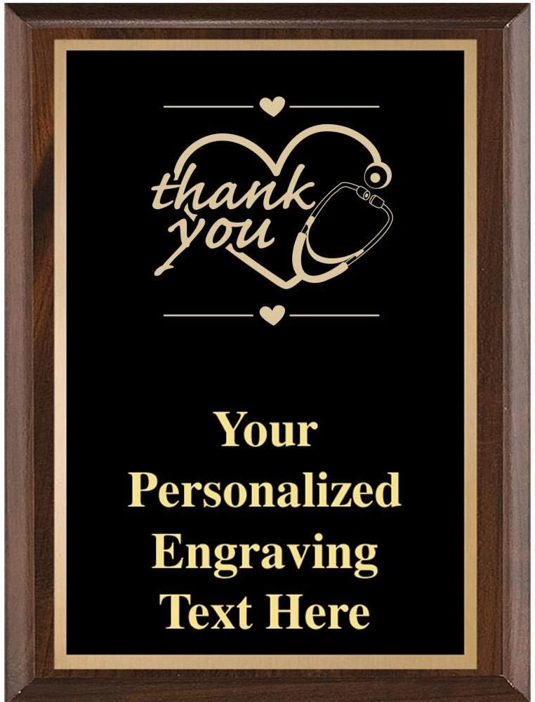 Thank You With Heart Medical Classic Wood Plaques, 7 x 9 Custom Engraved Thank You Trophy Plaque Award, Great Customizable Thank You Award