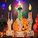 XUBX Halloween-Dekoration, 3-teilige LED-Kerzenlichter, Halloween-Skelett-Kerze Pfahl Lichter Garten, Kerze Skelett Pfähle, grün, orange, lila