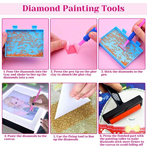 Diamond Art Accessories and Tools, Audab 105Pcs Diamond Painting Kit with A4 Light Pad 5D Diamond Painting Tools and Paint by Diamond Accessories for Diamond Art Painting